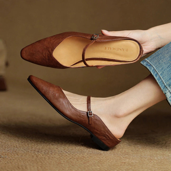 Orella Genuine Leather Mules - Brown