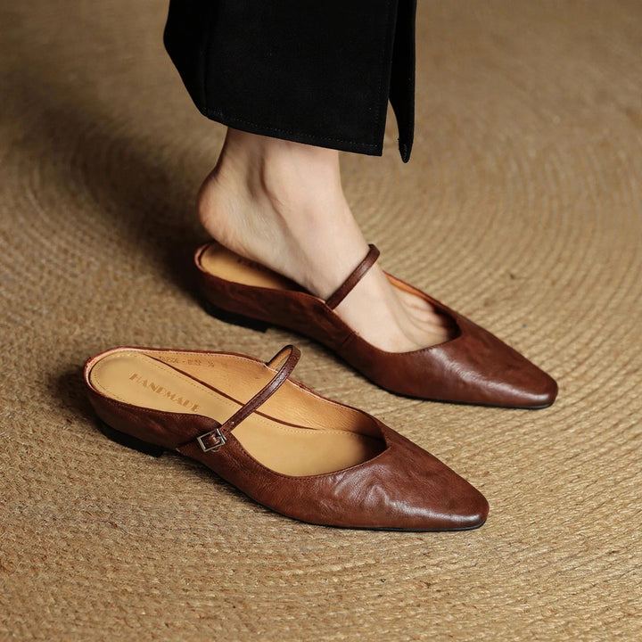 Orella Genuine Leather Mules - Brown