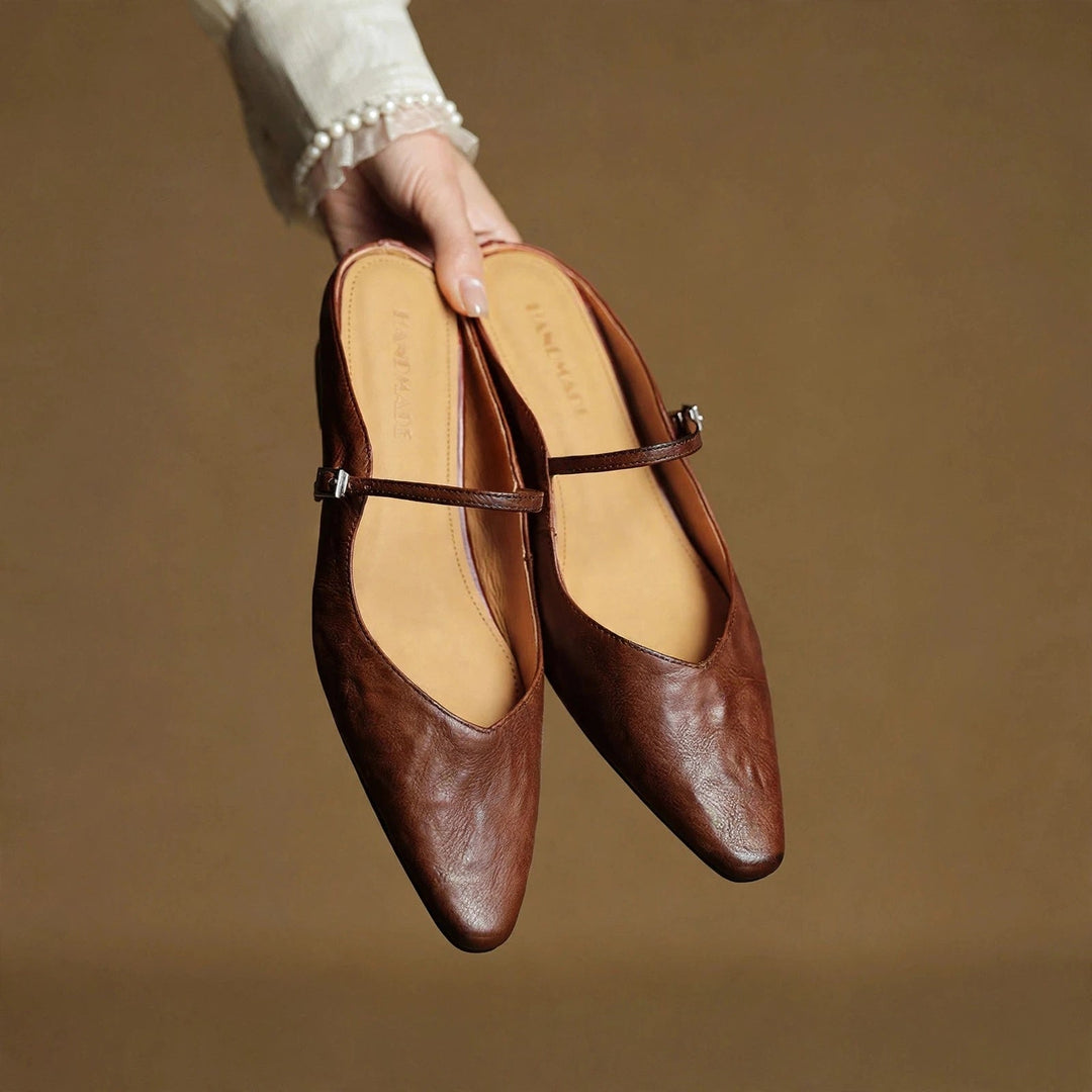 Orella Genuine Leather Mules - Brown