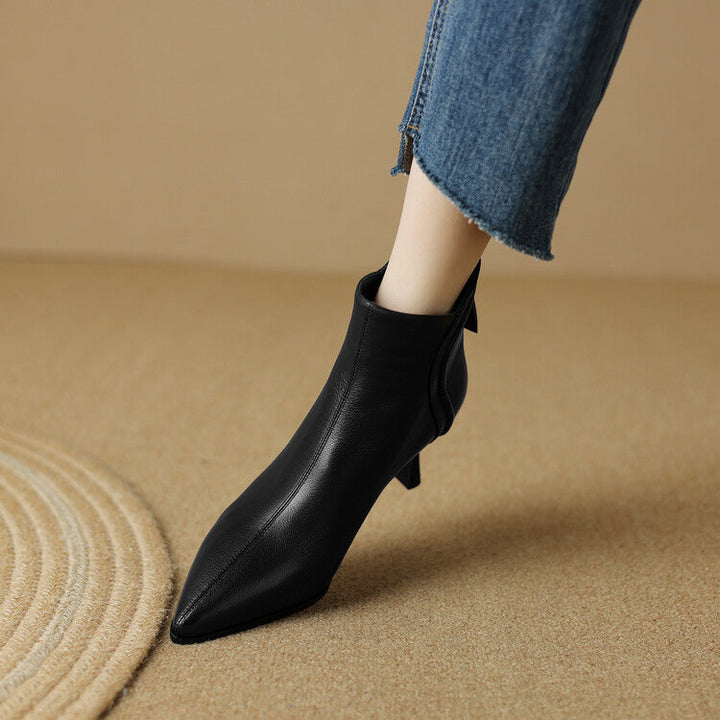 Pointed-Toe Side-Zip Kitten Heel Ankle Boots for Women
