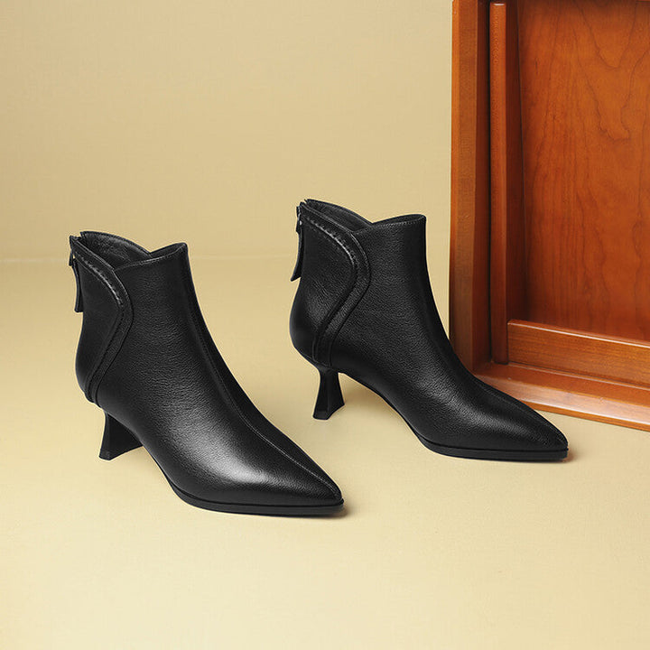 Pointed-Toe Side-Zip Kitten Heel Ankle Boots for Women