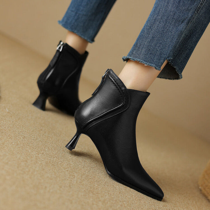 Pointed-Toe Side-Zip Kitten Heel Ankle Boots for Women