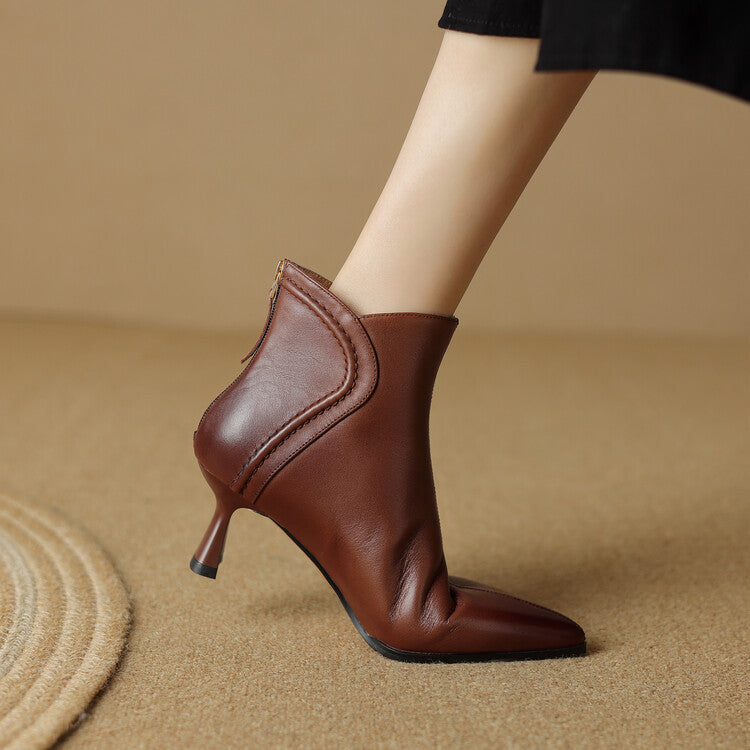 Pointed-Toe Side-Zip Kitten Heel Ankle Boots for Women