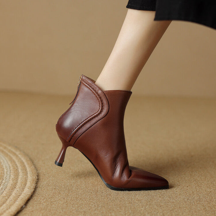 Pointed-Toe Side-Zip Kitten Heel Ankle Boots for Women