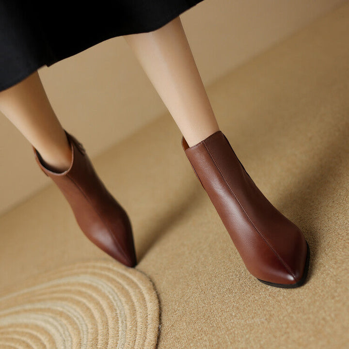 Pointed-Toe Side-Zip Kitten Heel Ankle Boots for Women