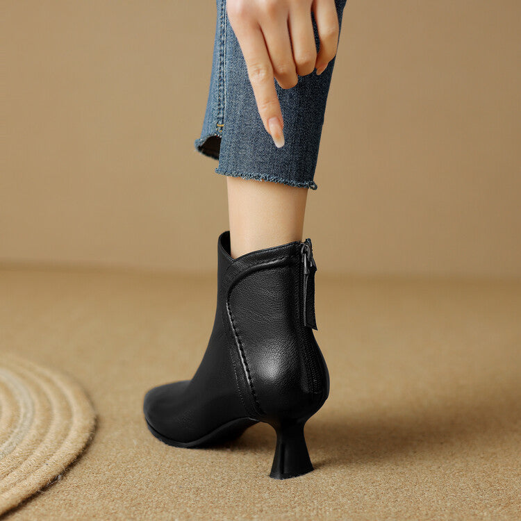 Pointed-Toe Side-Zip Kitten Heel Ankle Boots for Women