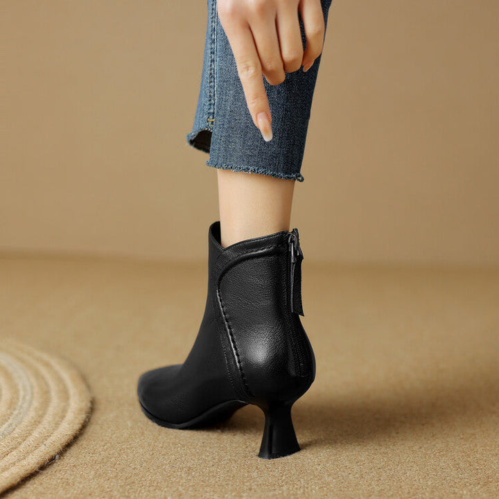 Pointed-Toe Side-Zip Kitten Heel Ankle Boots for Women