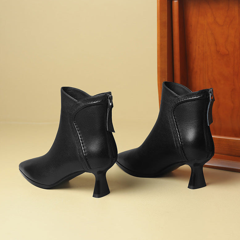 Pointed-Toe Side-Zip Kitten Heel Ankle Boots for Women