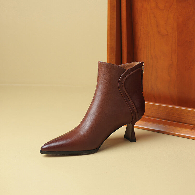 Pointed-Toe Side-Zip Kitten Heel Ankle Boots for Women