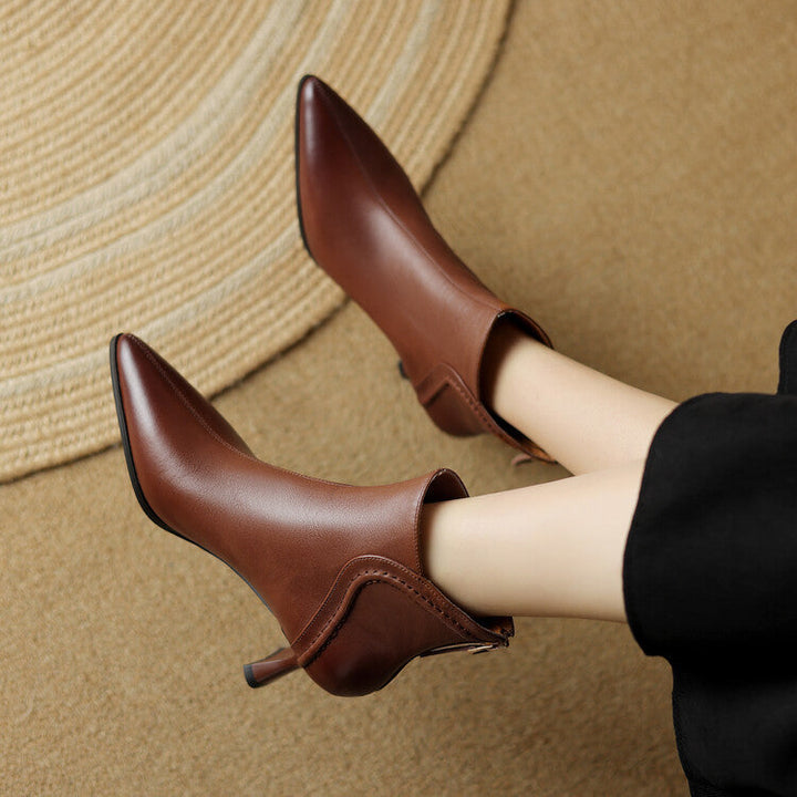 Pointed-Toe Side-Zip Kitten Heel Ankle Boots for Women