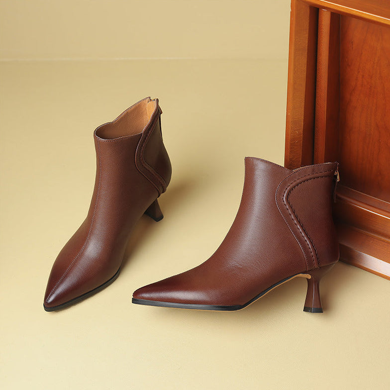 Pointed-Toe Side-Zip Kitten Heel Ankle Boots for Women