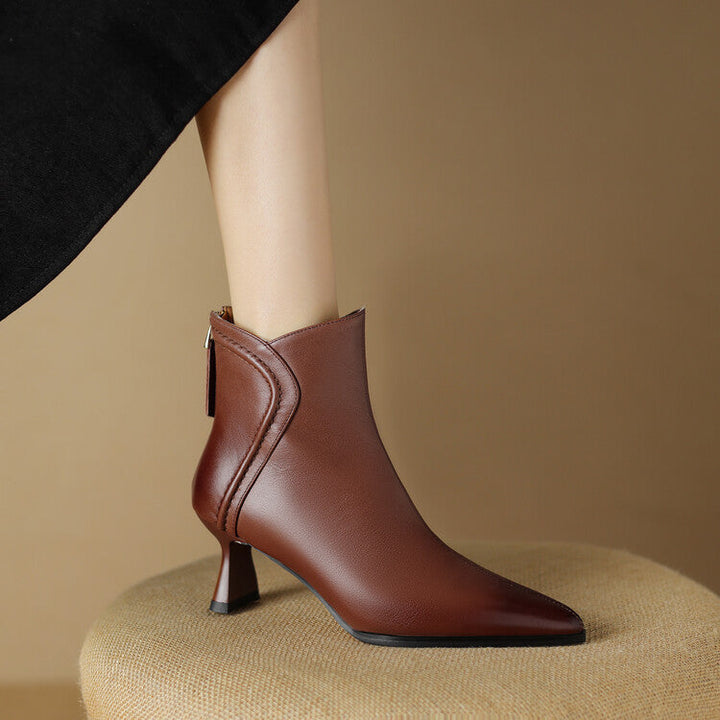 Pointed-Toe Side-Zip Kitten Heel Ankle Boots for Women