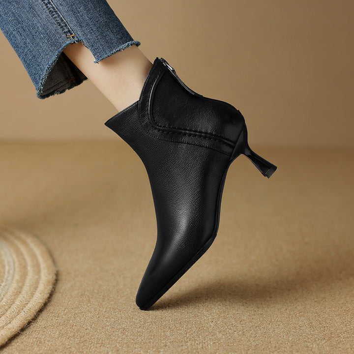 Pointed-Toe Side-Zip Kitten Heel Ankle Boots for Women