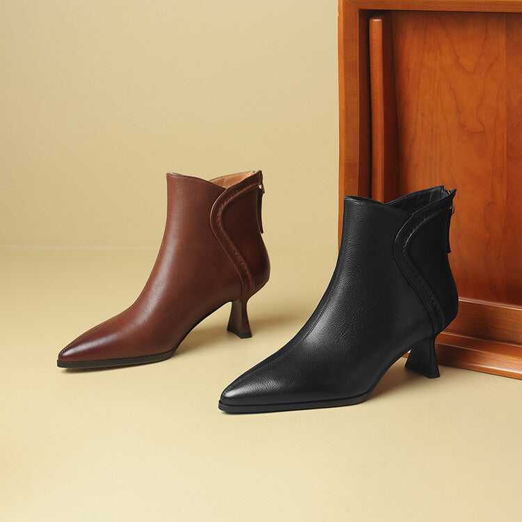 Pointed-Toe Side-Zip Kitten Heel Ankle Boots for Women