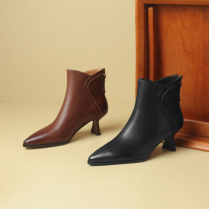 Pointed-Toe Side-Zip Kitten Heel Ankle Boots for Women