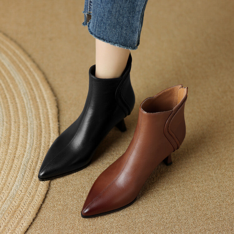 Pointed-Toe Side-Zip Kitten Heel Ankle Boots for Women
