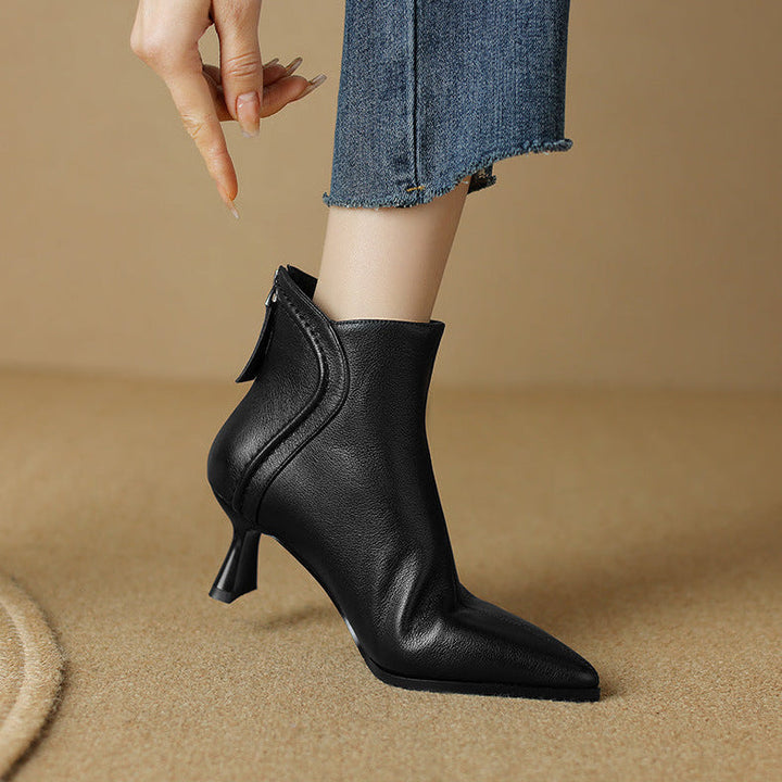 Pointed-Toe Side-Zip Kitten Heel Ankle Boots for Women