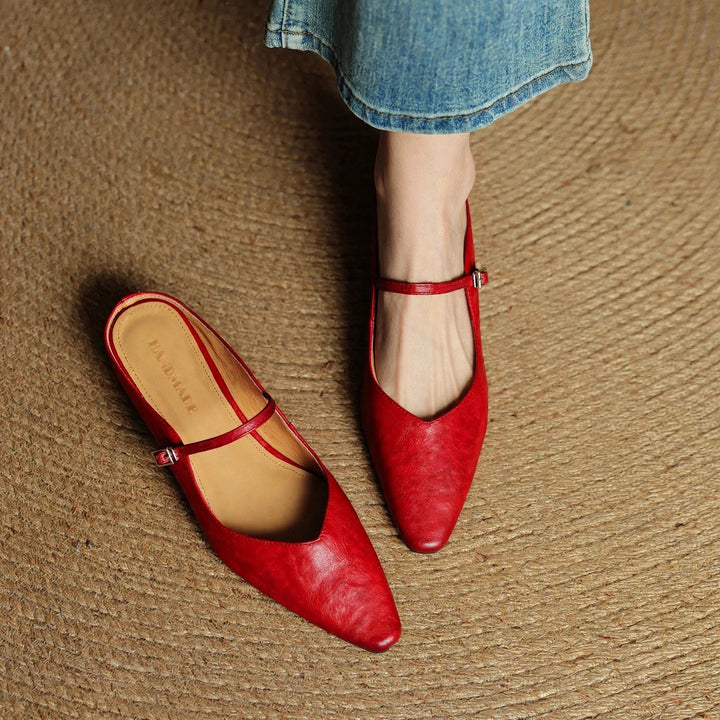 Orella Genuine Leather Mules - Beige